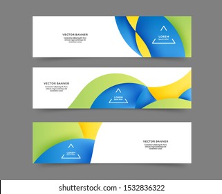 Set of horizontal web banner templates with abstract lines and waves