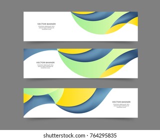 Set of horizontal web banner templates with abstract lines and waves