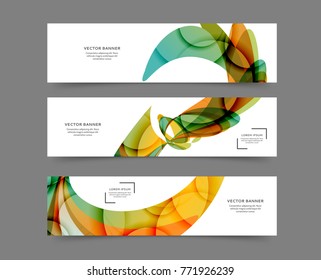 Set of horizontal web banner templates with abstract lines and waves