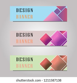 Set of horizontal white banners with triangular shapes