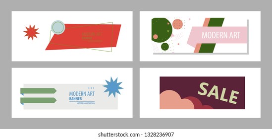 set of horizontal white banners with triangular shapes for a photo. Universal template for a web site with text, buttons and transparent elements. Photo of a mosaic for a sample.