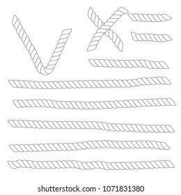 Set of horizontal white ropes with tick and cross symbols are isolated on white background.