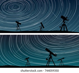 Set horizontal wide banners of stars trace circles on the sky with telescopes.
