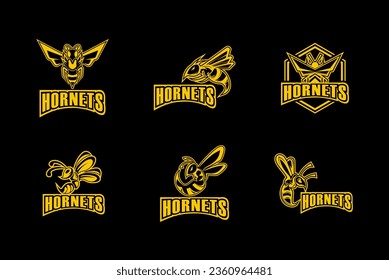 set of hornet logo icon silhouette designs vector template modern minimalist business logo, gaming, esports