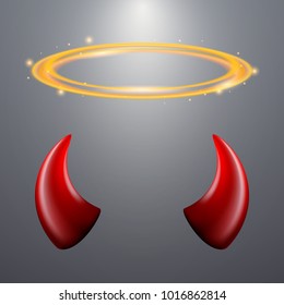 Set of a horns and a halo on gray background