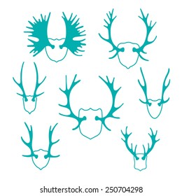 Set horns silhouettes for design. Vector illustration.