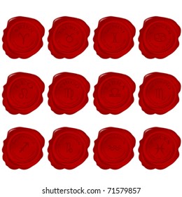 Set of horoscope signs on wax seals
