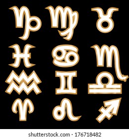 Set horoscope signs/symbols Isolated on a black background. Vector illustration/ EPS 10