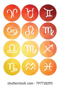 Set of horoscope symbols isolated icons. Astrology signs in round color background. Zodiac signs web buttons.