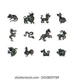 Set of Horoscope Symbols with rainbow ornament, vector illustration