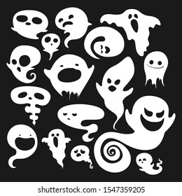 Set of horrible ghosts. Design element for Halloween. Collection of halloween silhouettes icon and character. Vector illustration.