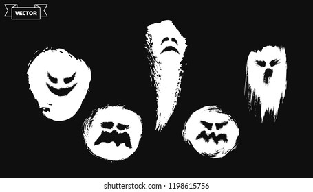 Set of horrible hand drawn ghosts. Design element for Halloween. Vector illustration.