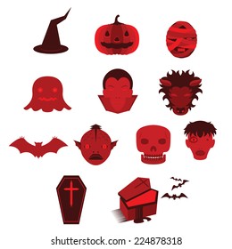 Set of Horror Ghost Monster and Halloween Vector and Icon