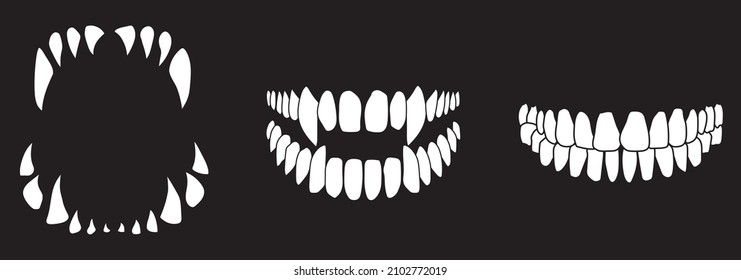 conjunto de dientes de horror aislados en fondo negro