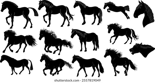 Set of Horse Black silhouette vector element.