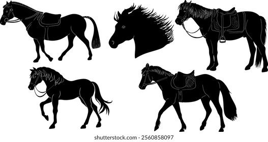 Set of Horse Black silhouette vector element.