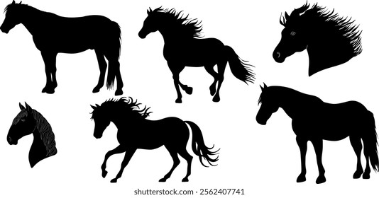 Set of Horse Black silhouette vector element.