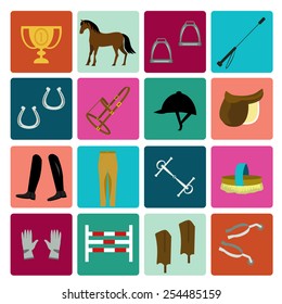 Set of horse equipment icons