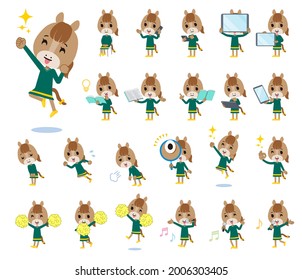 A set of Horse girl with digital equipment such as smartphones.It's vector art so it's easy to edit.