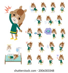 A set of Horse girl with injury and illness.It's vector art so it's easy to edit.