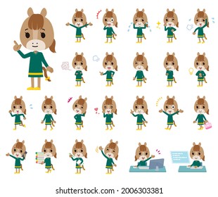 A set of Horse girl with who express various emotions.It's vector art so easy to edit.