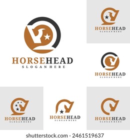 Conjunto de Caballo cabeza logo diseño Vector. Concepto de logotipo de ilustración de caballo