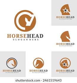 Set of Horse head logo design vector. Horse illustration logo concept