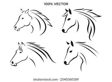 Conjunto de ilustración de logotipo de Vector de cabeza de caballo