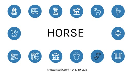 Set Of Horse Icons Such As Knight, Safari, Rook, Spring Swing Horse, Horse, Ostrich, Chess, Sheep Farm, Merry Go Round, Animal, Horseshoe, Koala, Spinning Top ,