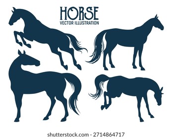 set of Horse Illustration vector in Various Poses isolated on white background