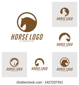 Set of Horse logo design vector template. Vector Horse silhouette. Icon Symbol