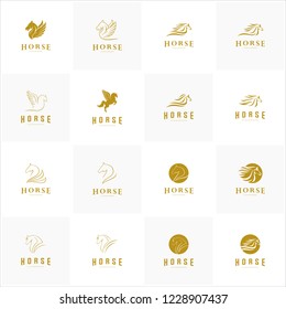 Set of Horse logo template. Fast horse logo vector. Pegasus Vector Logo Template.