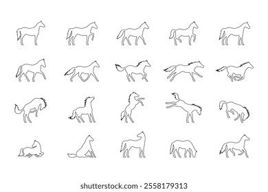 Set of horse outlines of various styles, Vector horses