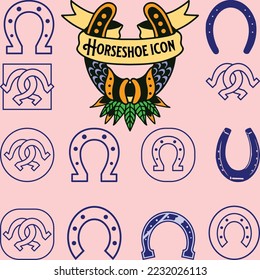 set of horse shoe silhoutte or lucky steel horse shoes concept