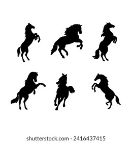 Set of horse silhouette animal set isolated on white background. Black horses graphic element vector illustration