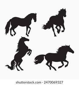 Set of horse silhouette animal set isolated on white background. Black horses graphic element icon vector illustration.