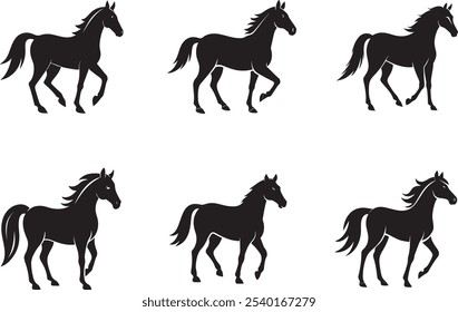 Set of horse silhouette animal set isolated on white background. Black horses graphic element vector