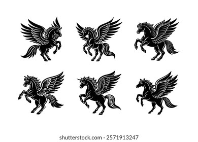 set of the horse silhouette art 