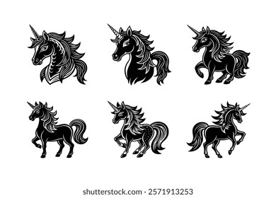 set of the horse silhouette art 