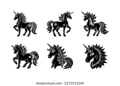 set of the horse silhouette art 