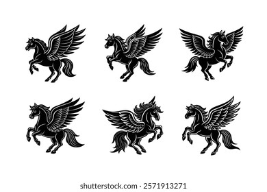set of the horse silhouette art 