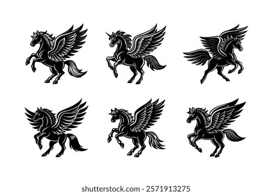 set of the horse silhouette art 