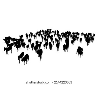 Set of horse silhouette in line art style.Horse vector by hand drawing.Horse tattoo on white background.Illustration of a herd of horses running in the meadow