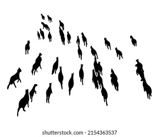 Set of horse silhouette in line art style.Horse vector by hand drawing.Horse tattoo on white background.Illustration of a herd of horses running in the meadow