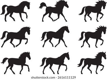 Set of Horse Silhouettes Capturing Various Poses