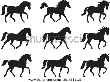 Set of Horse Silhouettes Capturing Various Poses