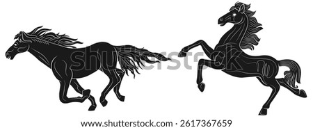  Set of Horse Silhouettes – Galloping and Rearing Horse Vector Illustration