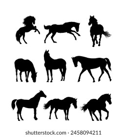 Set of horse silhouettes, running horse - vector illustration	
