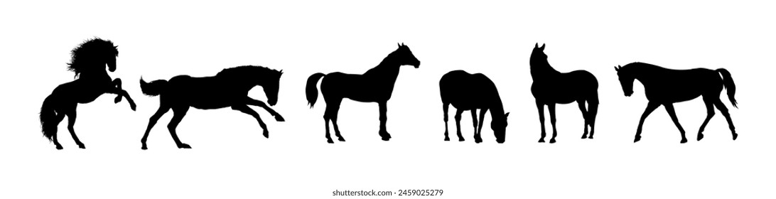 Set of horse silhouettes, running horse - vector illustration