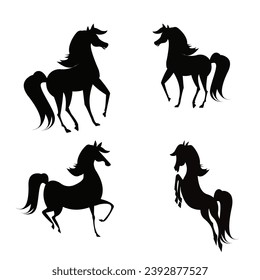 Juego de siluetas de caballo - Vector